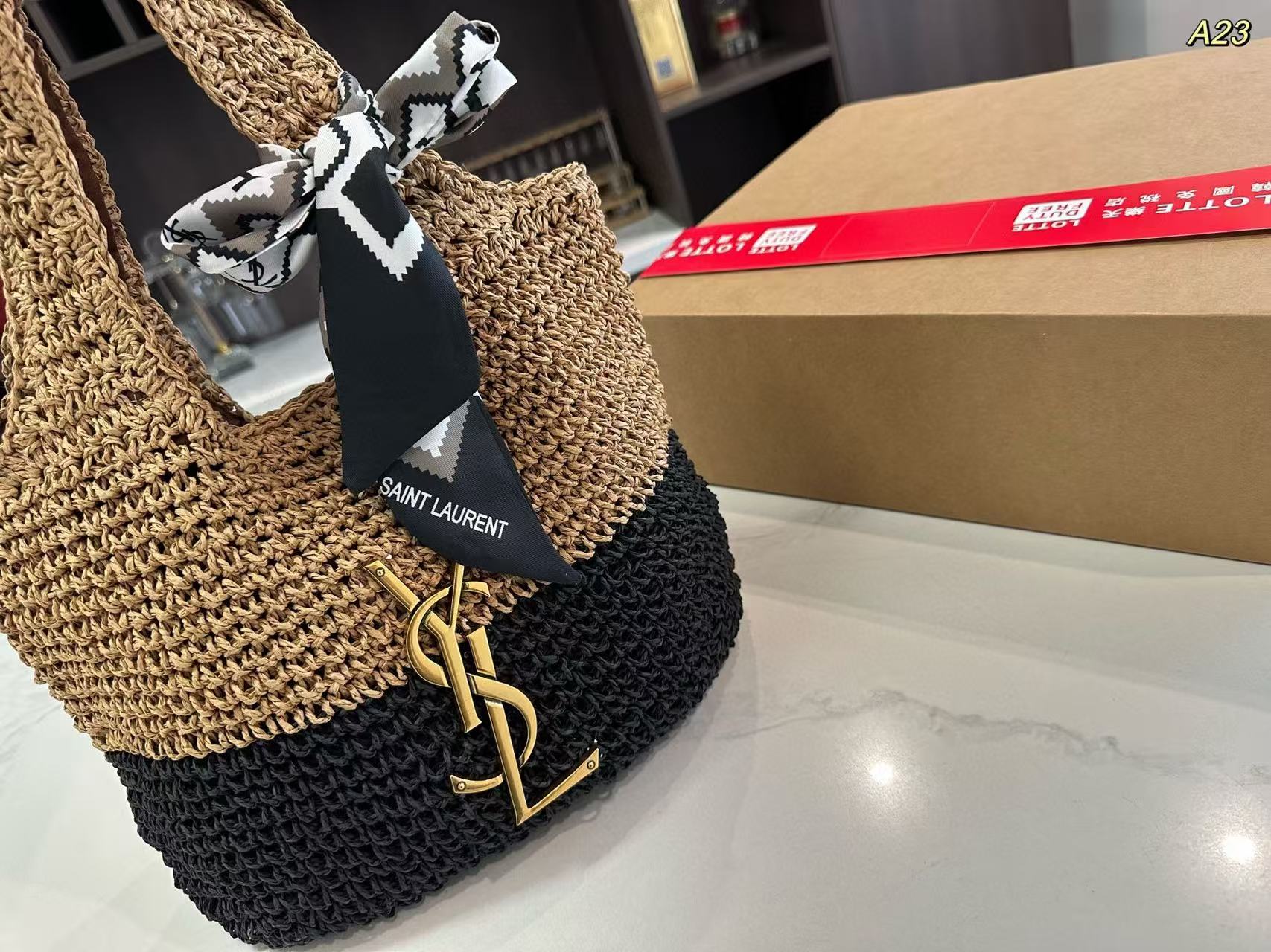 YSLカラーマッチングストローバッグ【 50％割引+送料無料】