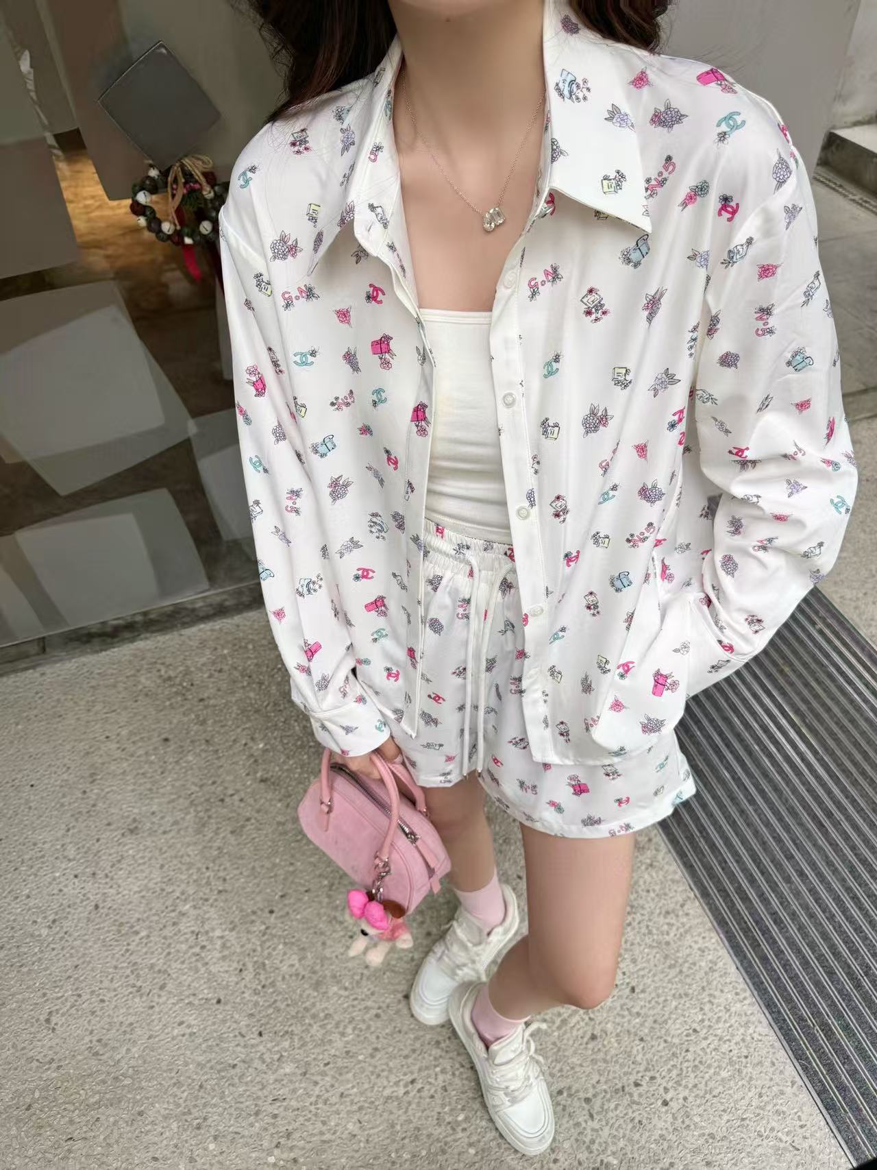 CHANE1 プリントシャツ＋ショーツ ツーピースセット【 50％割引+送料無料】