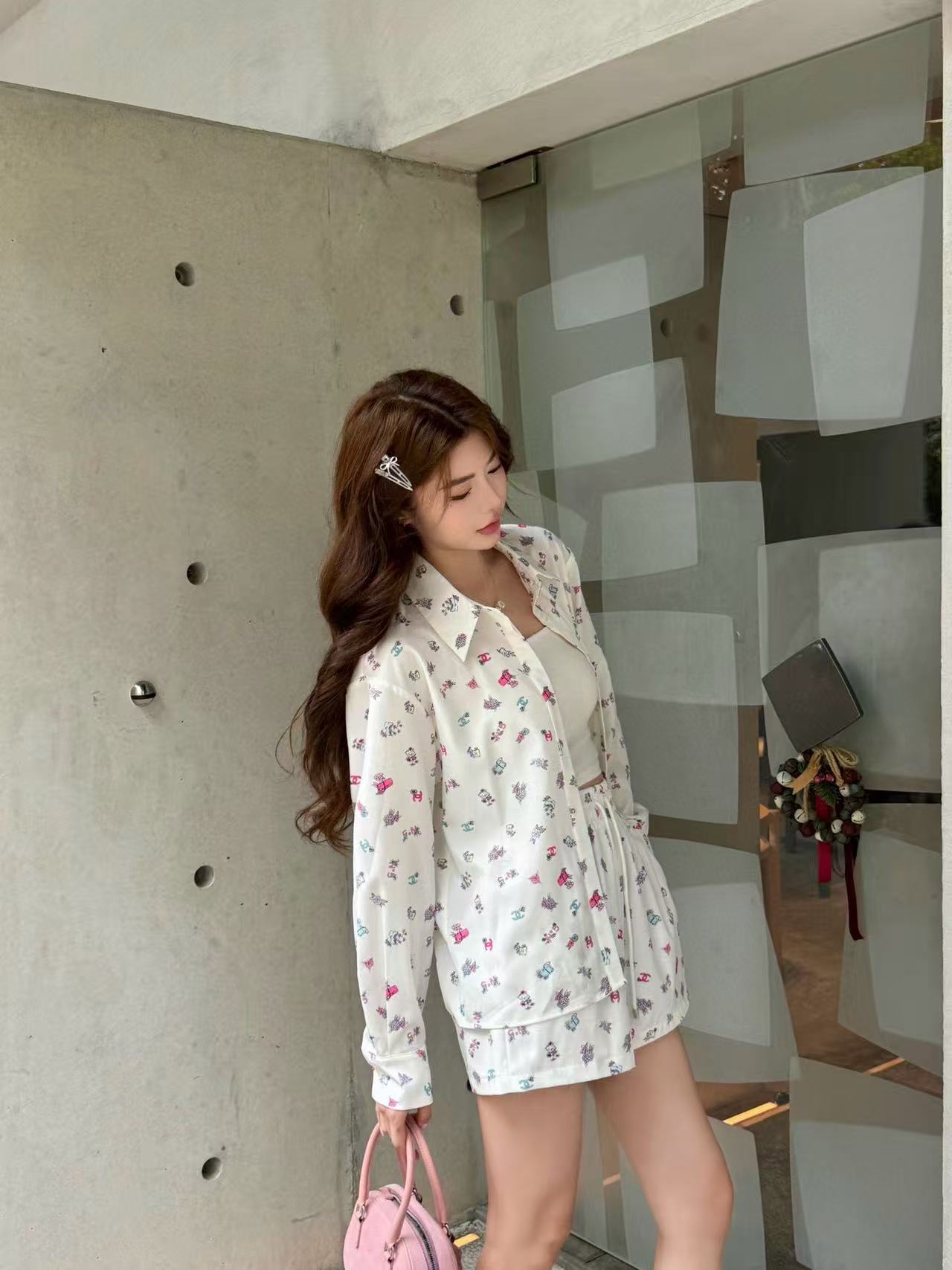 CHANE1 プリントシャツ＋ショーツ ツーピースセット【 50％割引+送料無料】