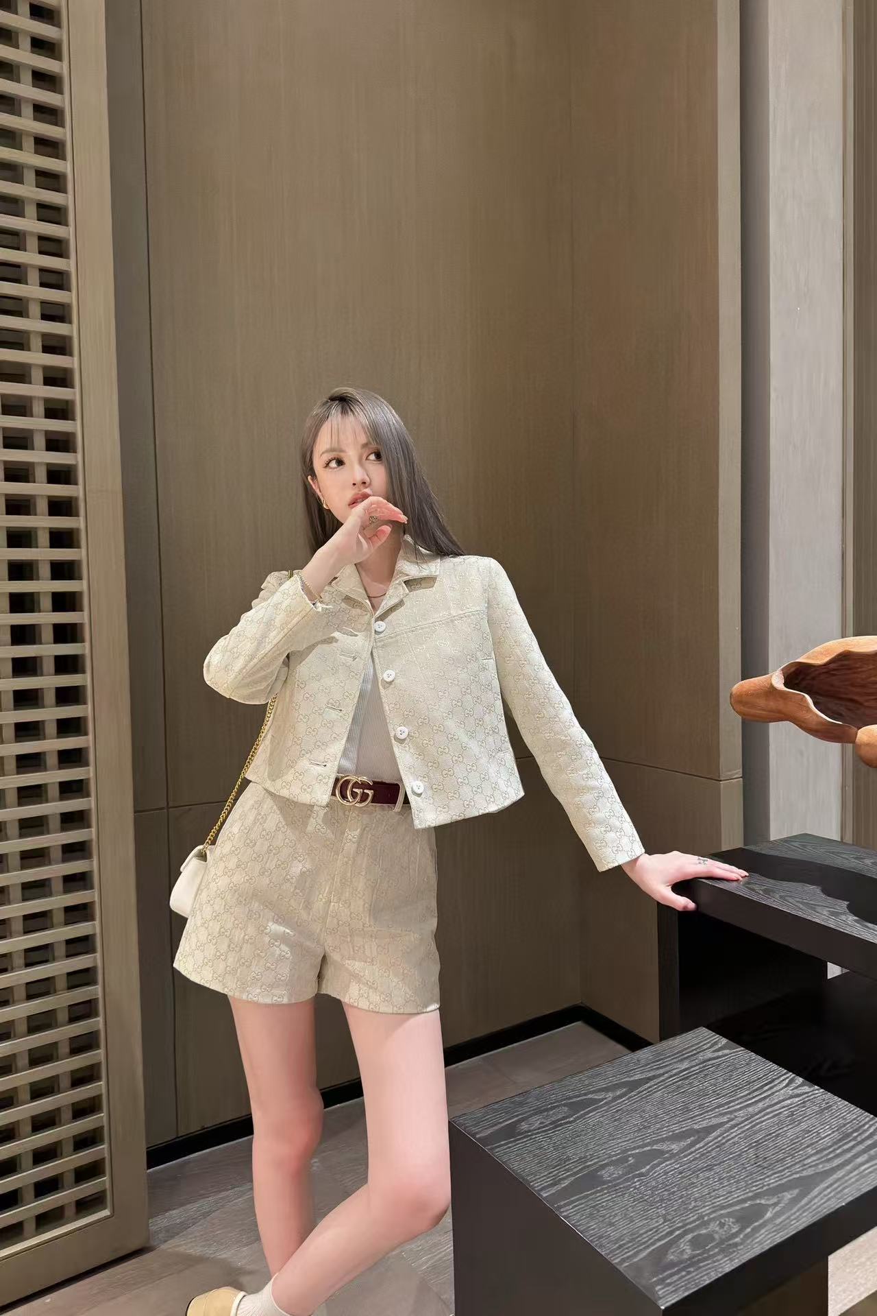 GUCC1 ジャカードデニムジャケット + ショーツ ツーピースセット【 50％割引+送料無料】