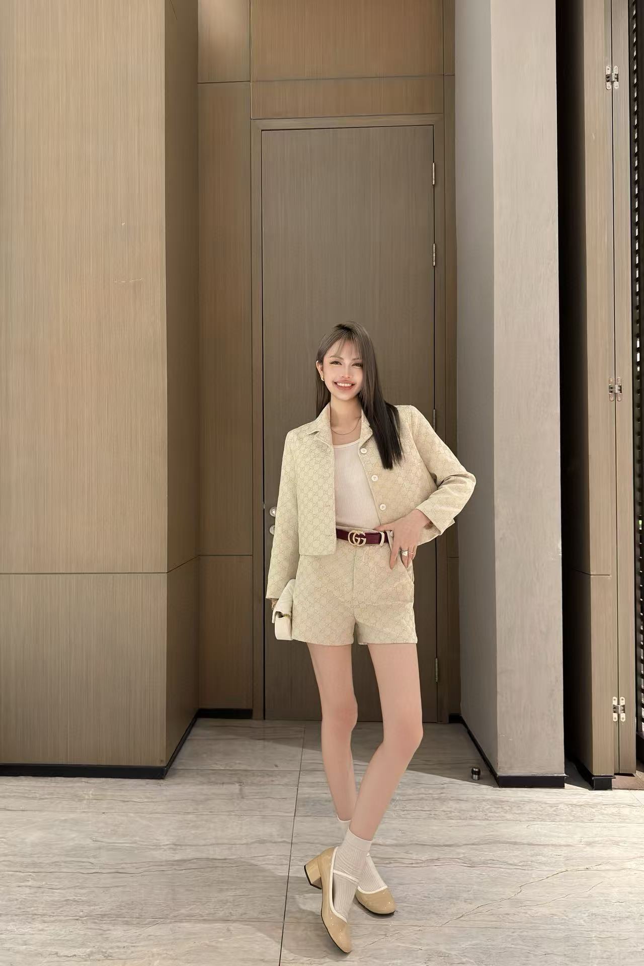 GUCC1 ジャカードデニムジャケット + ショーツ ツーピースセット【 50％割引+送料無料】