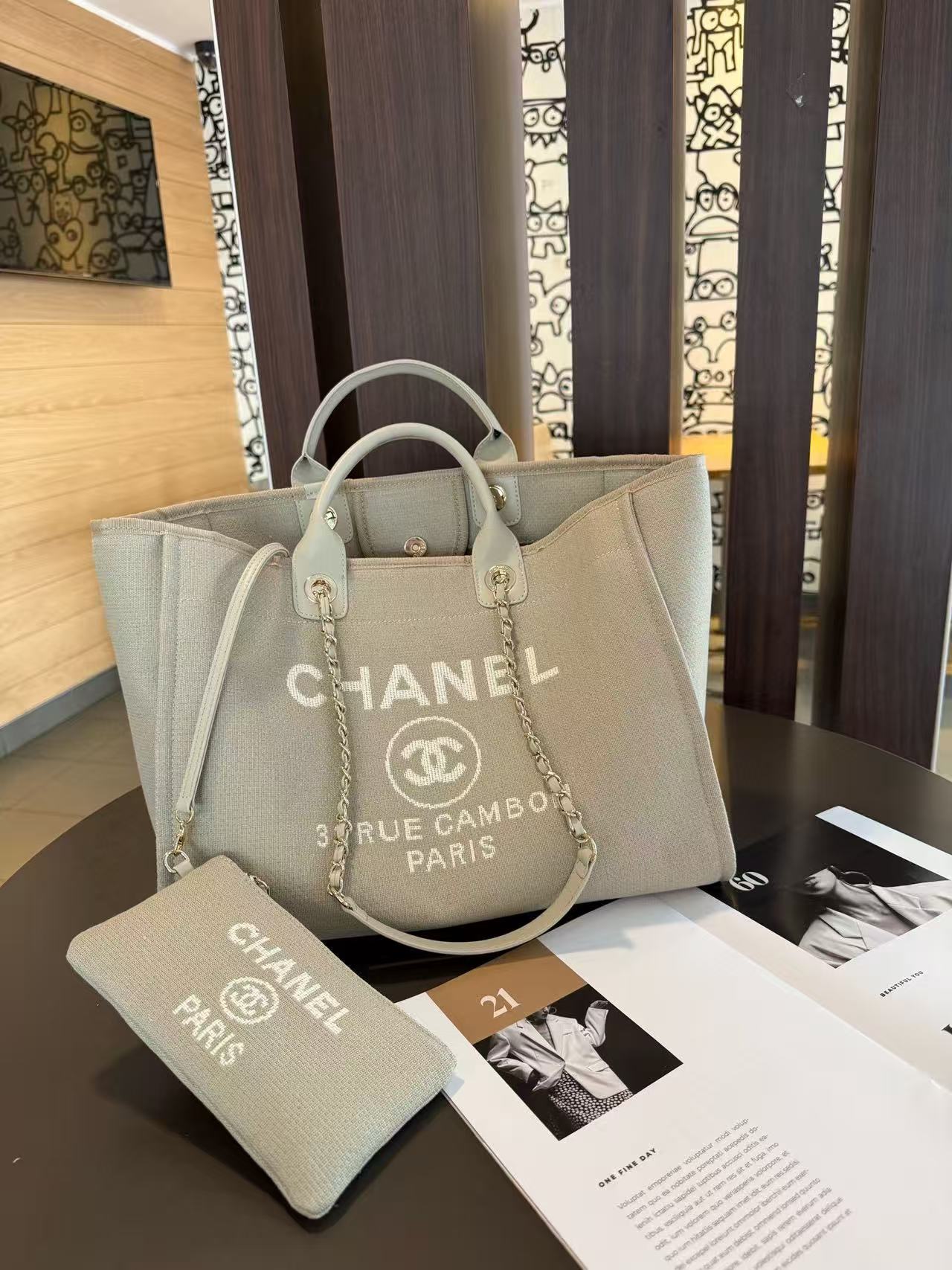 CHANE1 キャンバスビーチバッグ【 50％割引+送料無料】