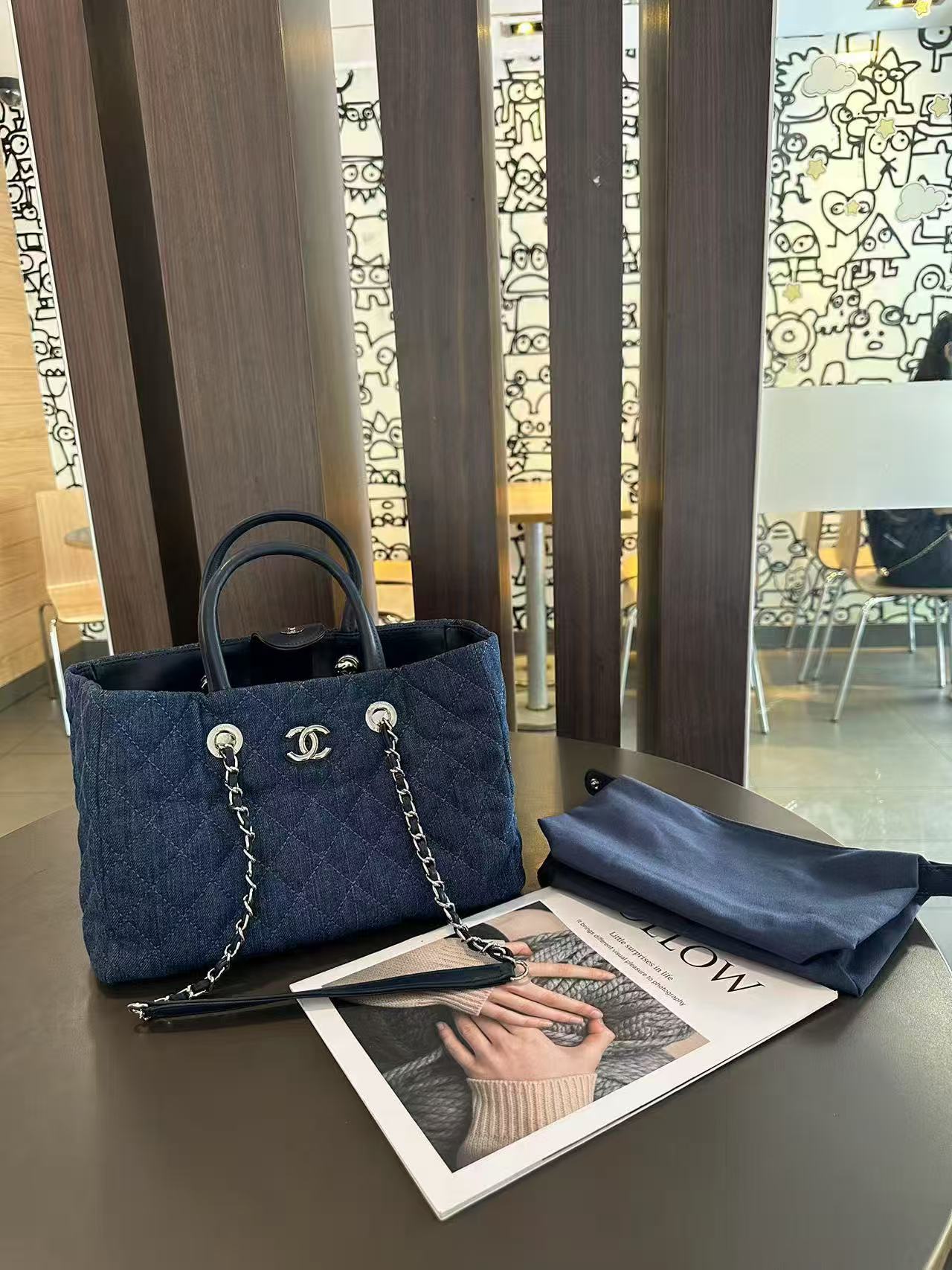 CHANE1 デニムチェーンショッピングバッグ【 50％割引+送料無料】