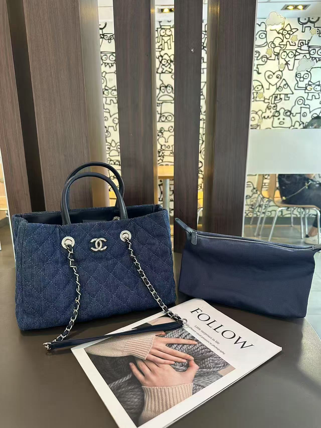 CHANE1 デニムチェーンショッピングバッグ【 50％割引+送料無料】