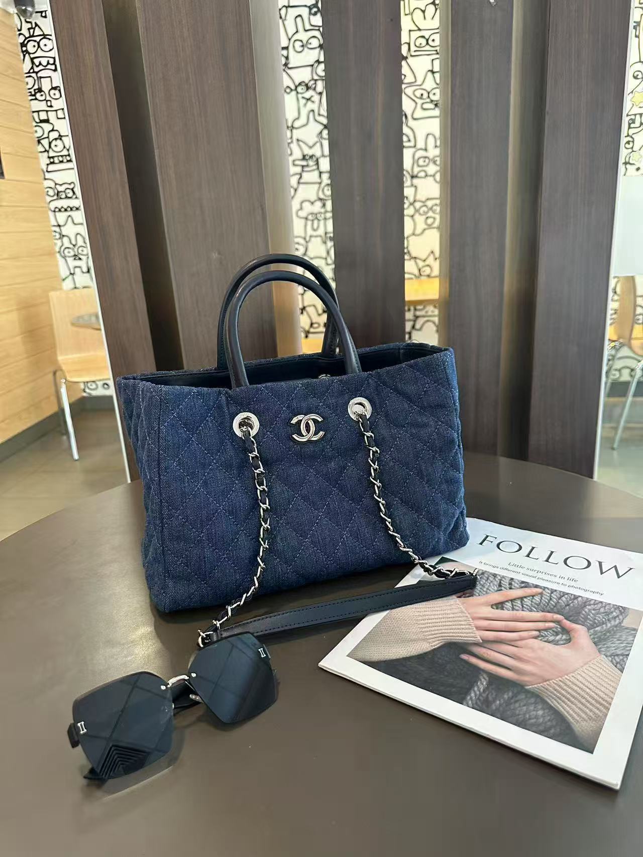 CHANE1 デニムチェーンショッピングバッグ【 50％割引+送料無料】