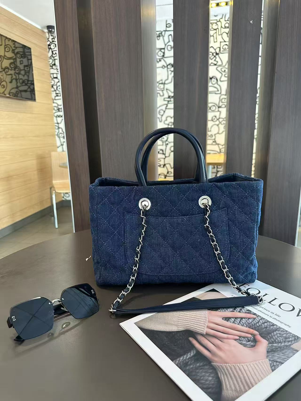 CHANE1 デニムチェーンショッピングバッグ【 50％割引+送料無料】