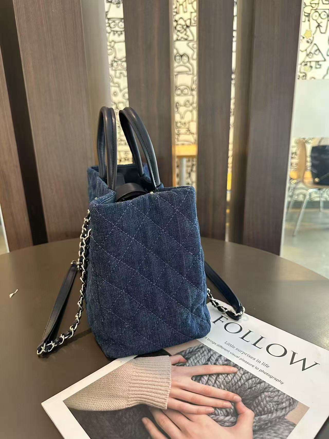 CHANE1 デニムチェーンショッピングバッグ【 50％割引+送料無料】