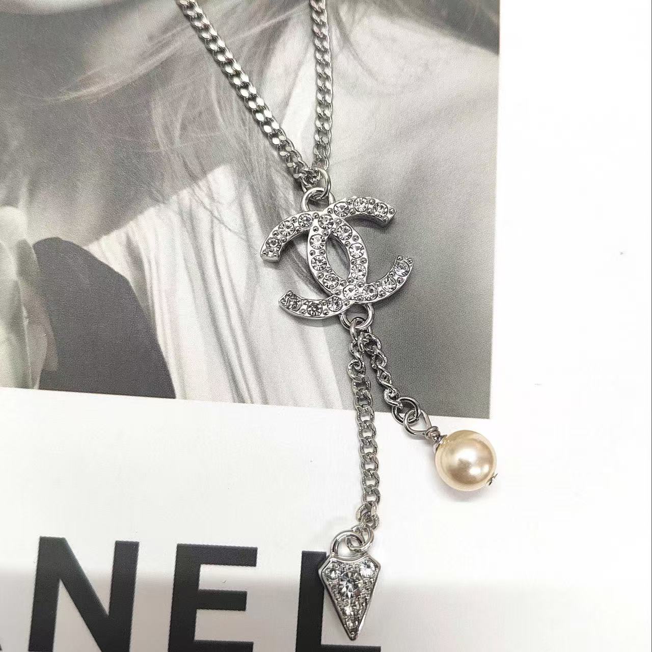 CHANE1 パールダブルCダイヤモンドネックレス【 50％割引+送料無料】