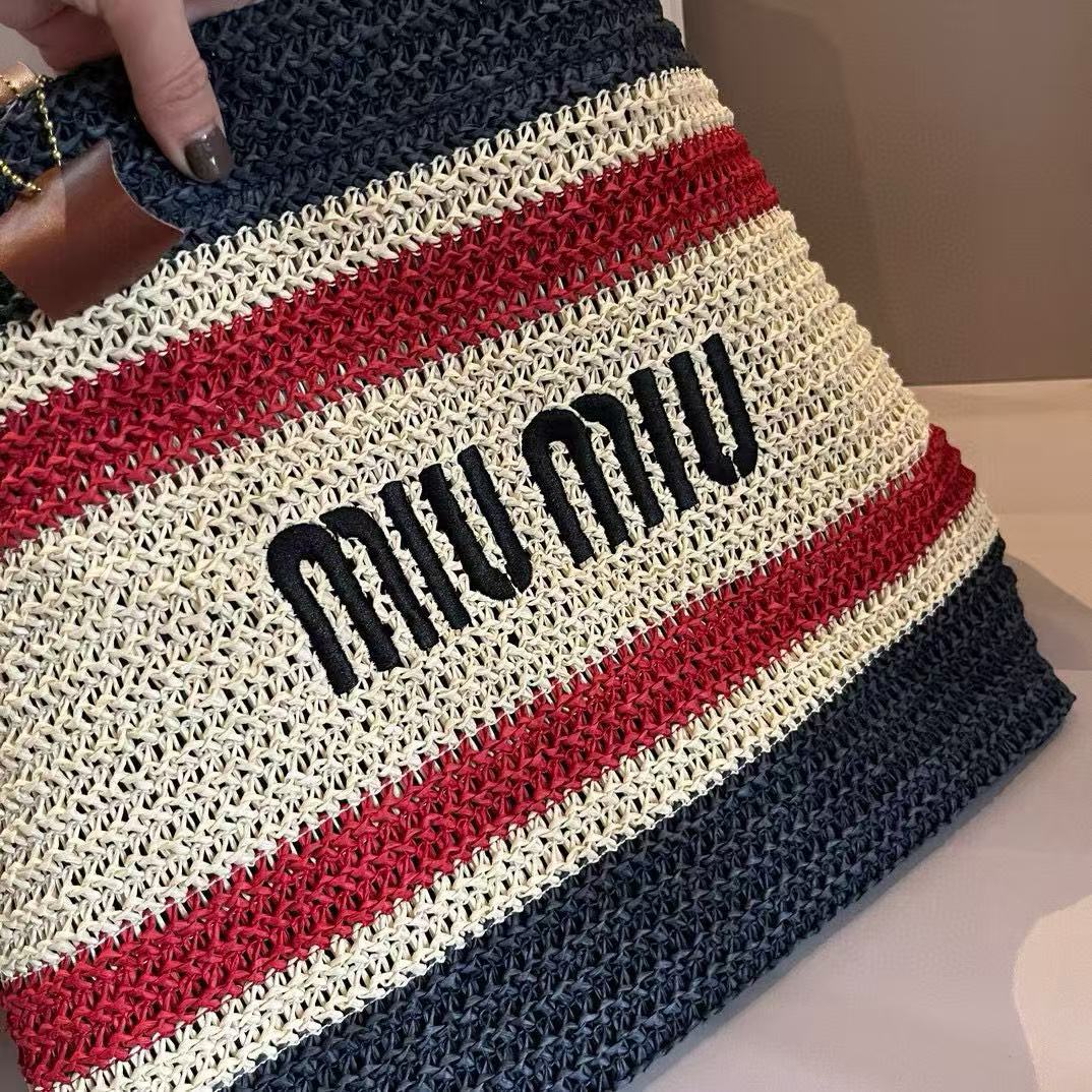 M1UM1U ストライプ織りショッピングバッグ【 50％割引+送料無料】