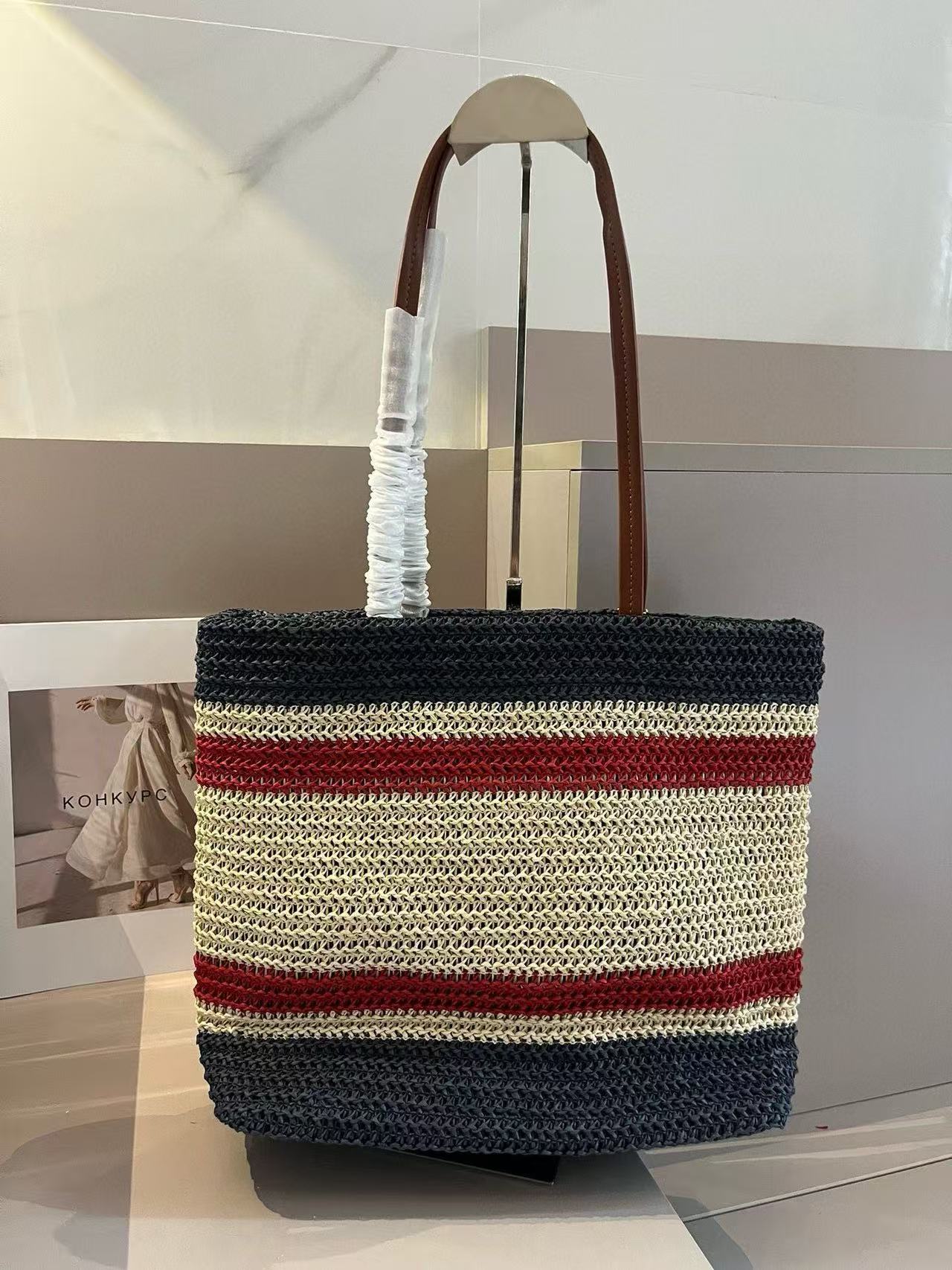 M1UM1U ストライプ織りショッピングバッグ【 50％割引+送料無料】