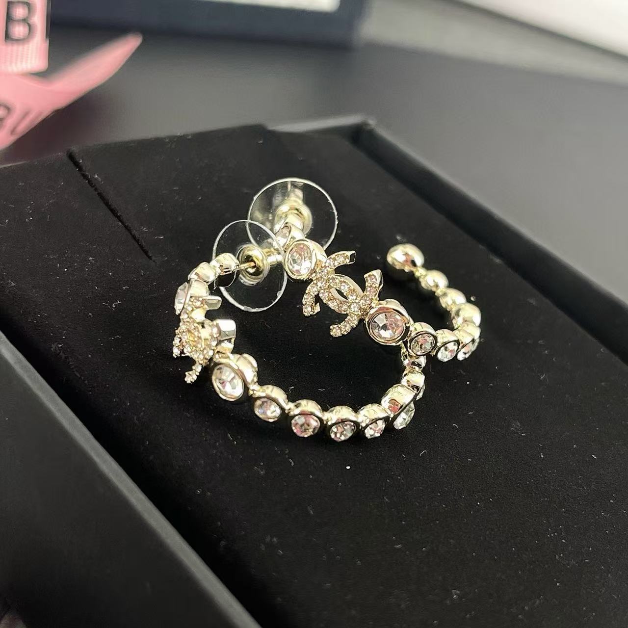 CHANE1 ラインストーンフープイヤリング【 50％割引+送料無料】