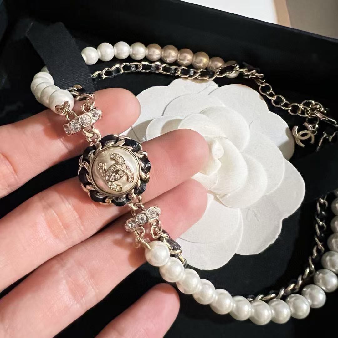 CHANE1 レザーパールネックレス【 50％割引+送料無料】