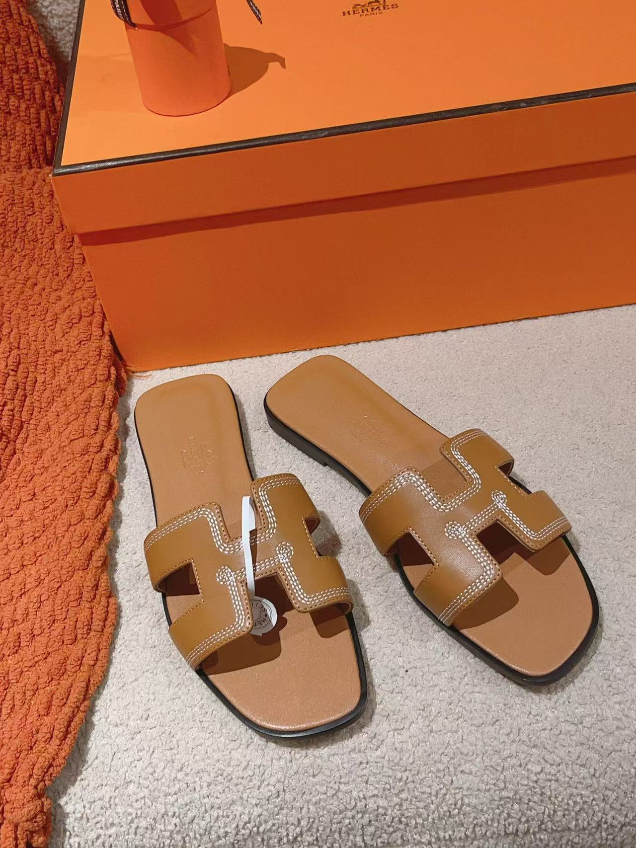 HERME5 高品質シンプルHレザースリッパ【50％割引+送料無料】