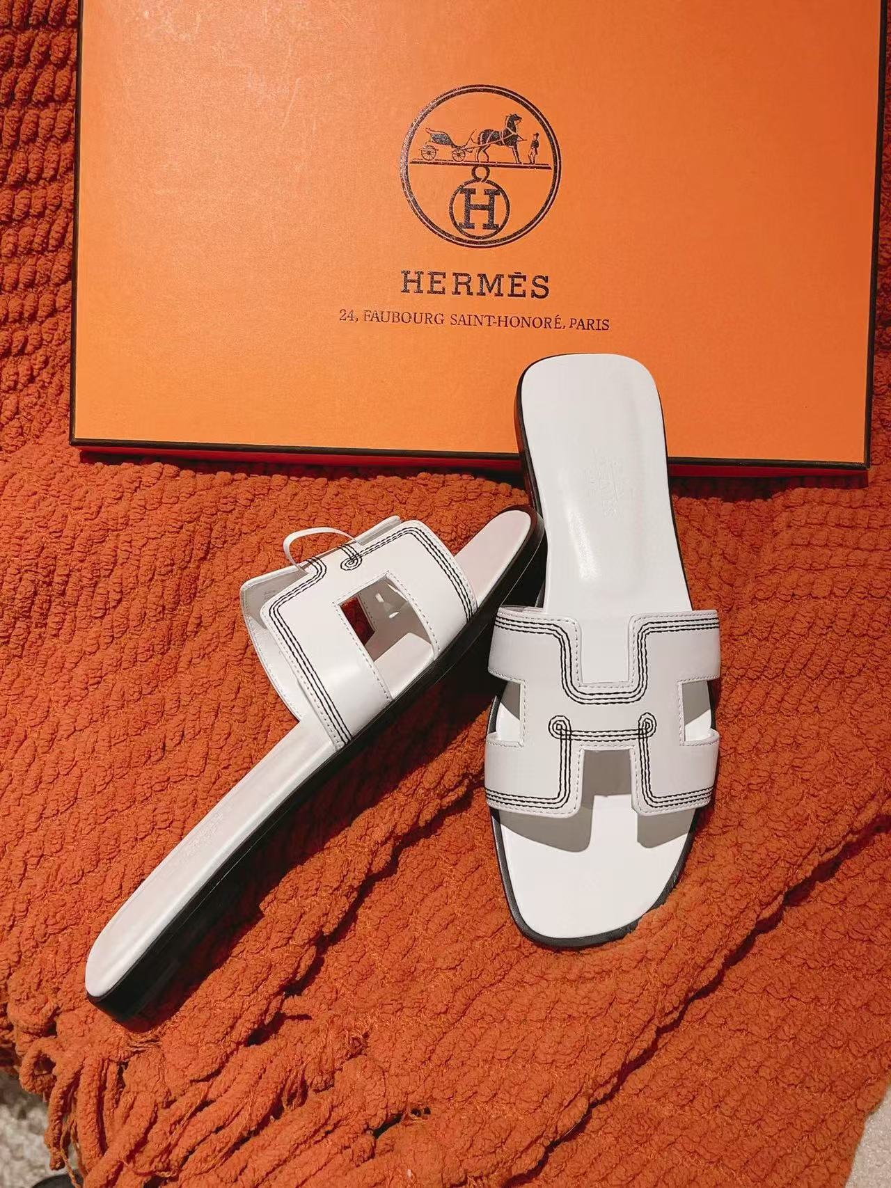 HERME5 高品質シンプルHレザースリッパ【50％割引+送料無料】