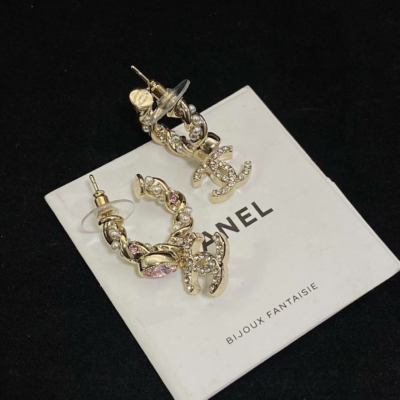 CHANE1 ピンクダイヤモンド ダブルC ダイヤモンドイヤリング【 50％割引+送料無料】