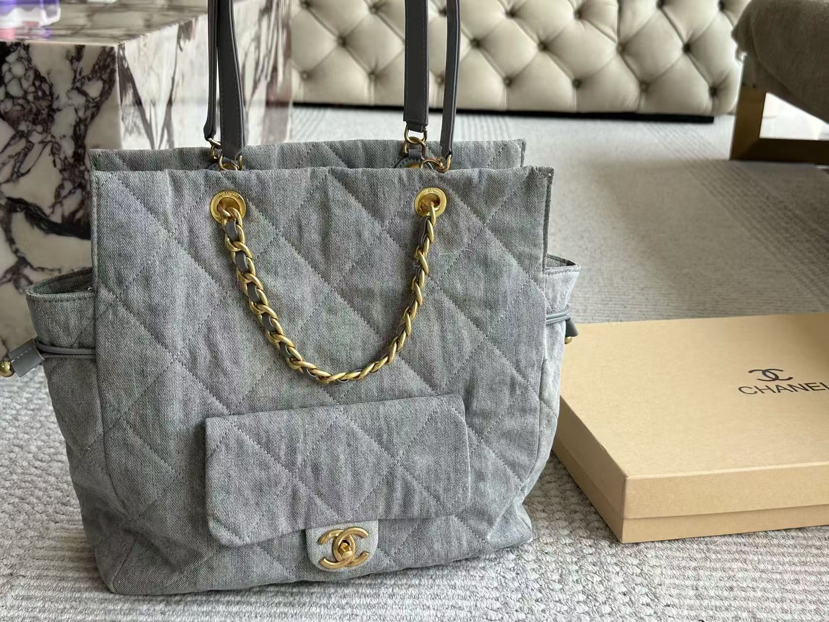 CHANE1 グレーデニム刺繍ショッピングバッグ【 50％割引+送料無料】
