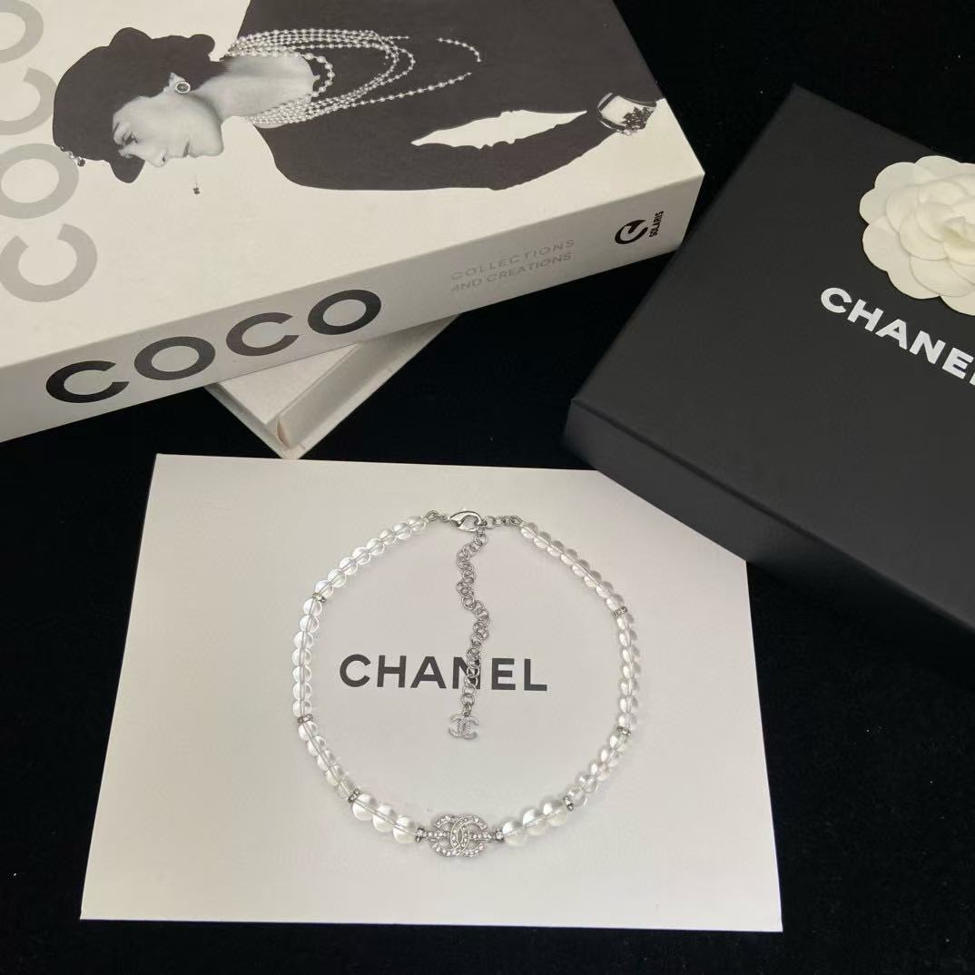 CHANE1 透明パールダブルCネックレス【 50％割引+送料無料】