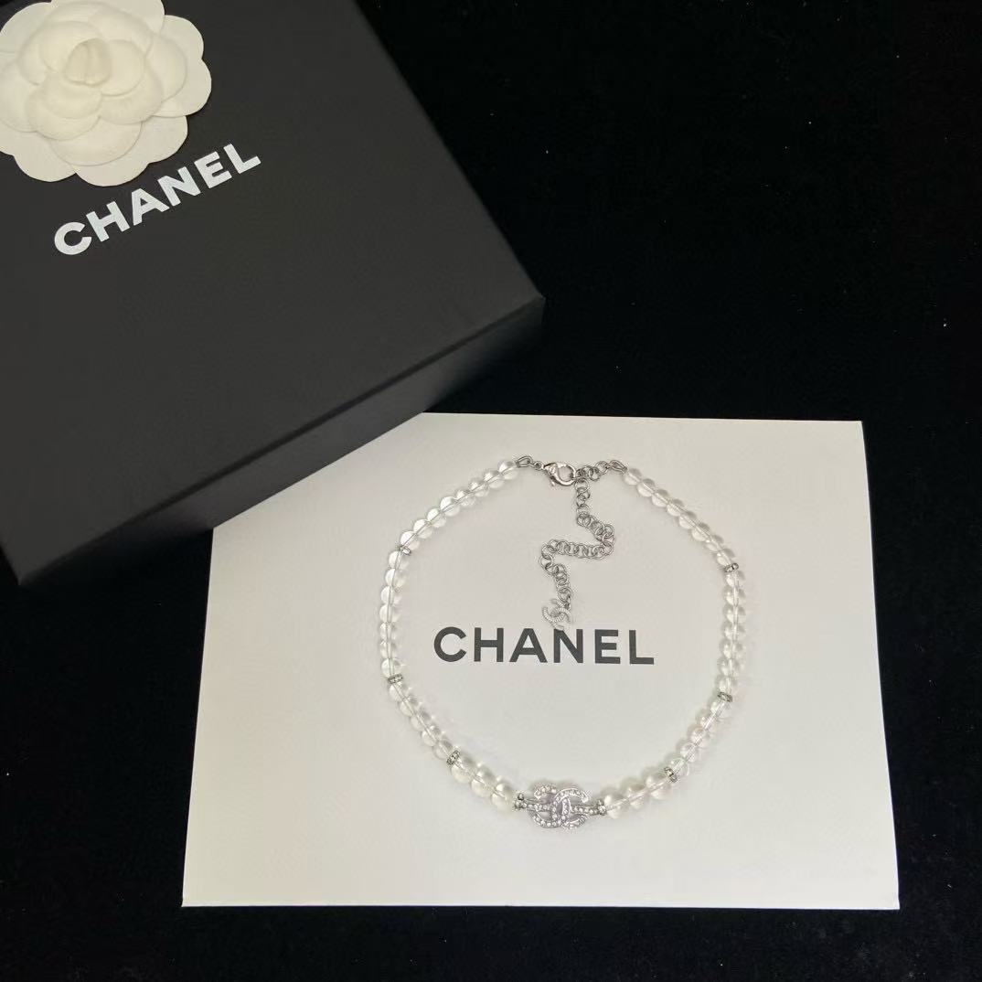CHANE1 透明パールダブルCネックレス【 50％割引+送料無料】
