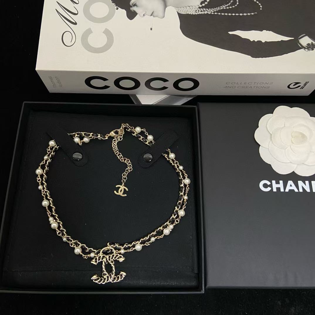 CHANE1 ダブルCレザーパールネックレス【 50％割引+送料無料】