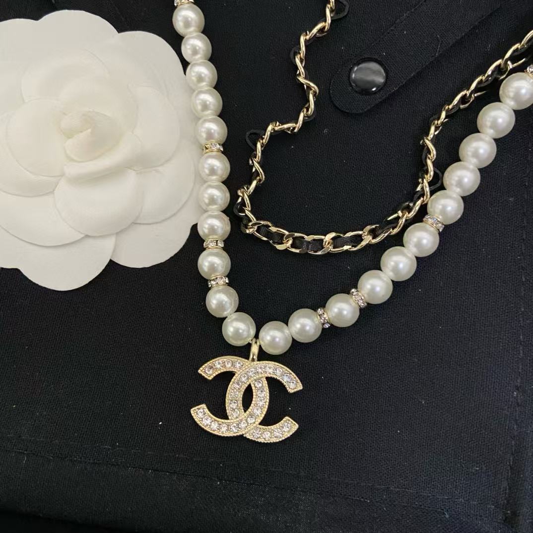 CHANE1 ダブルC 2層レザーパールネックレス【 50％割引+送料無料】