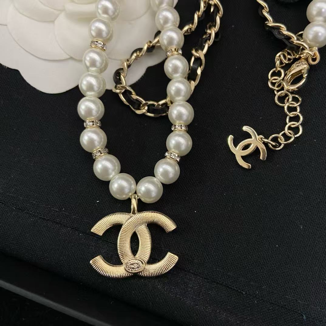 CHANE1 ダブルC 2層レザーパールネックレス【 50％割引+送料無料】