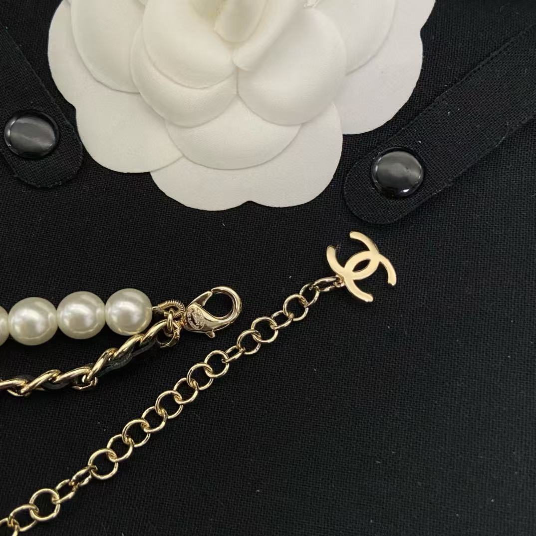 CHANE1 ダブルC 2層レザーパールネックレス【 50％割引+送料無料】