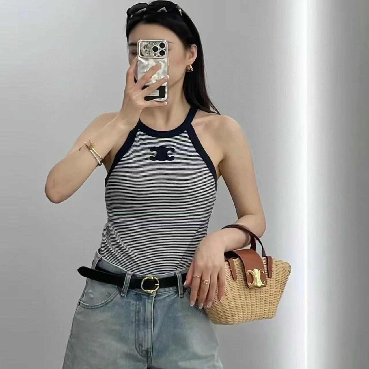 CEL1NE 凱旋門 ストライプ ベスト Tシャツ【 50％割引+送料無料】