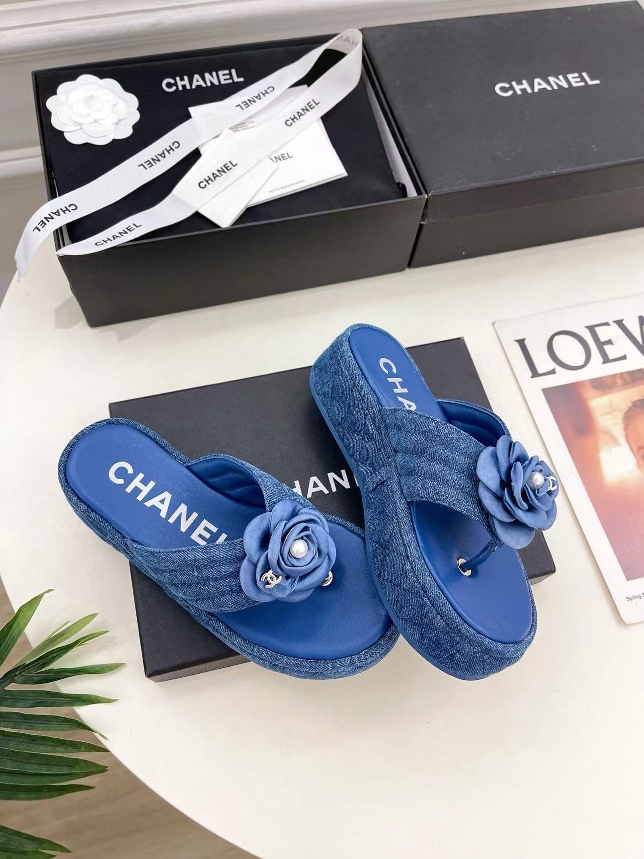 CHANE1 高品質カメリアプラットフォームスリッパ【50％割引+送料無料】
