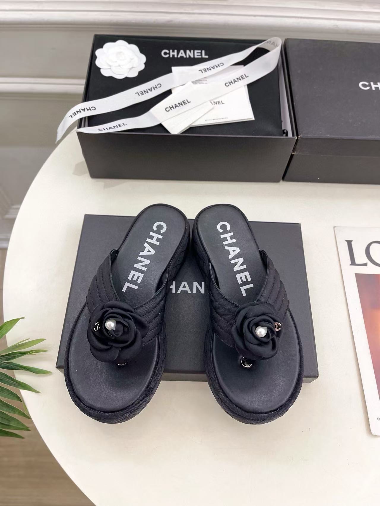 CHANE1 高品質カメリアプラットフォームスリッパ【50％割引+送料無料】