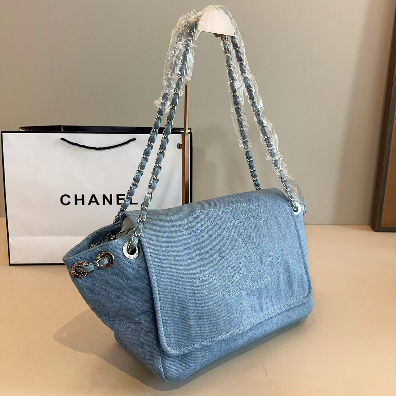 CHANE1 ダブルC デニム ショッピングバッグ【 50％割引+送料無料】