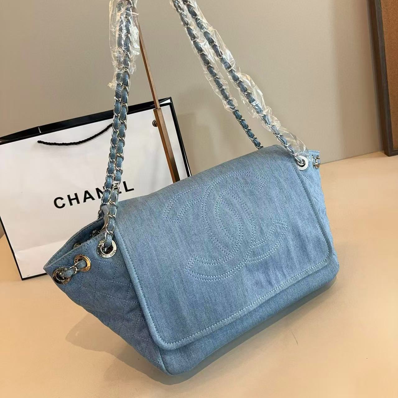 CHANE1 ダブルC デニム ショッピングバッグ【 50％割引+送料無料】