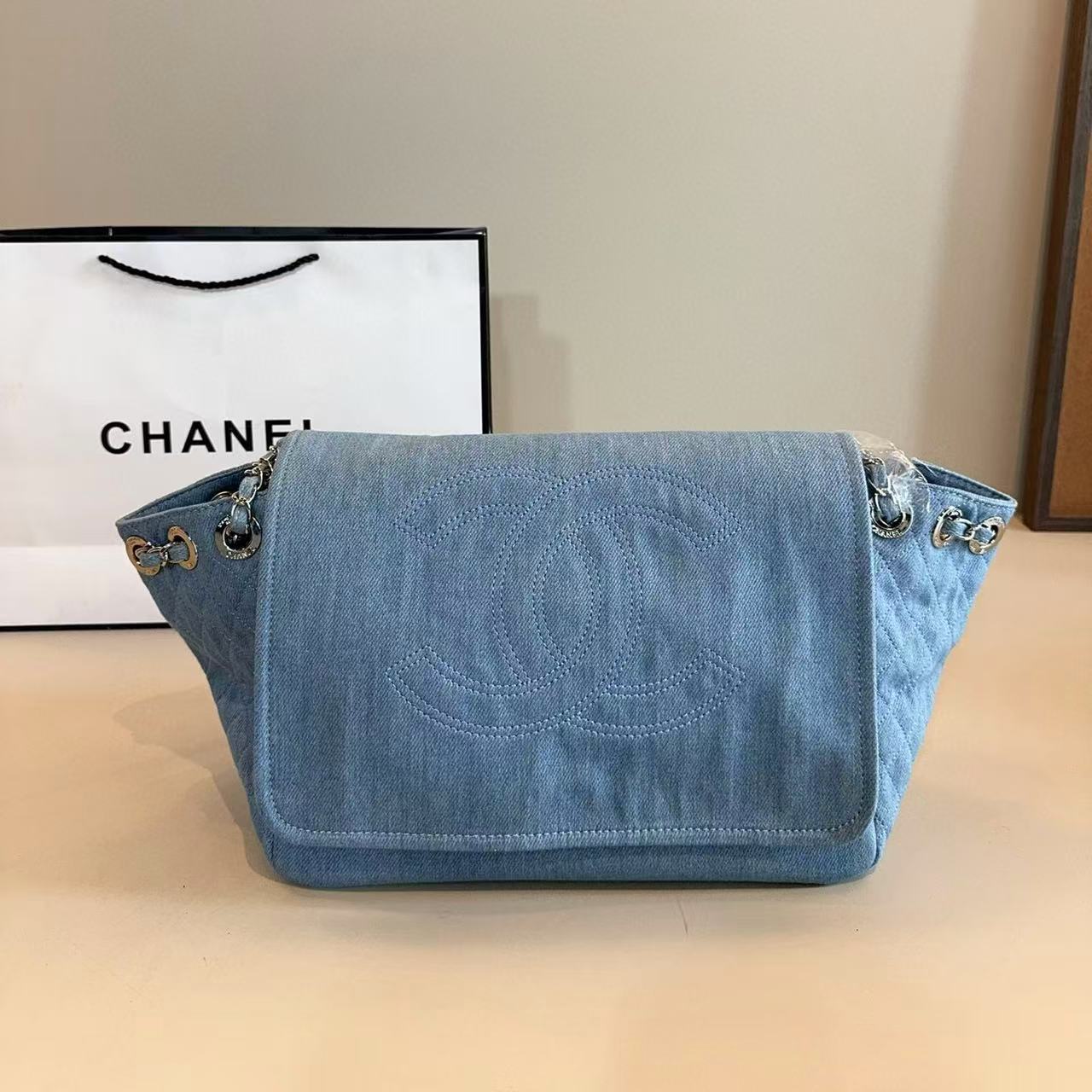 CHANE1 ダブルC デニム ショッピングバッグ【 50％割引+送料無料】