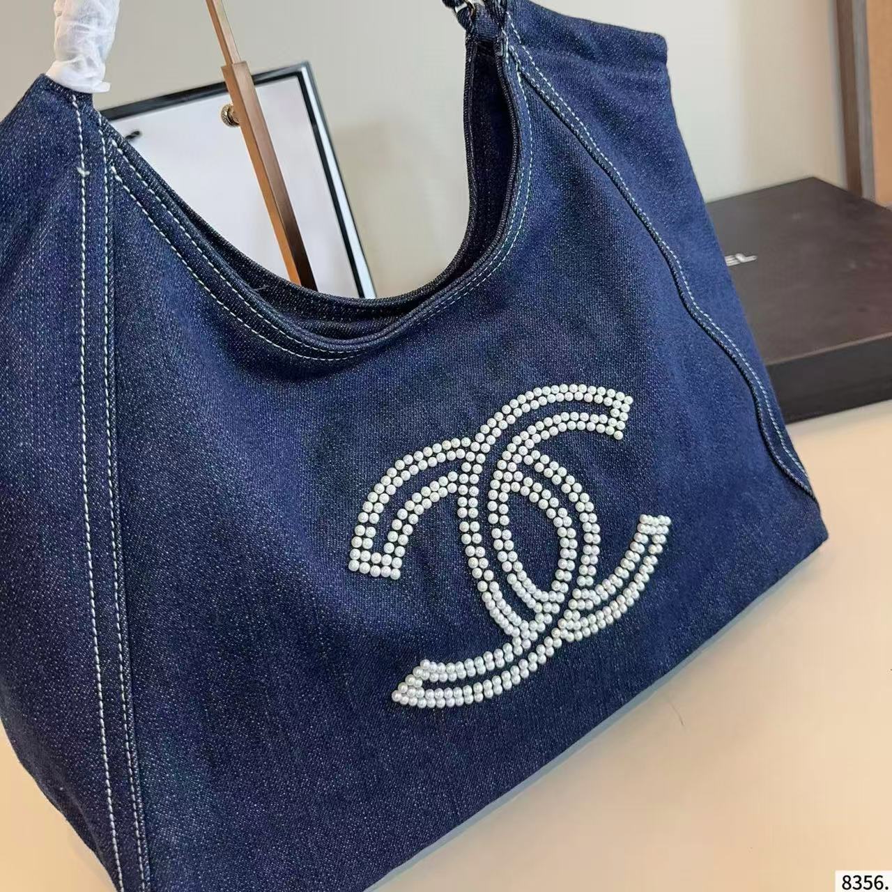 CHANE1 ダブルCパールデニムショッピングバッグ【 50％割引+送料無料】
