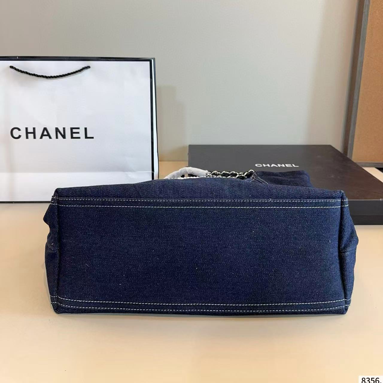 CHANE1 ダブルCパールデニムショッピングバッグ【 50％割引+送料無料】
