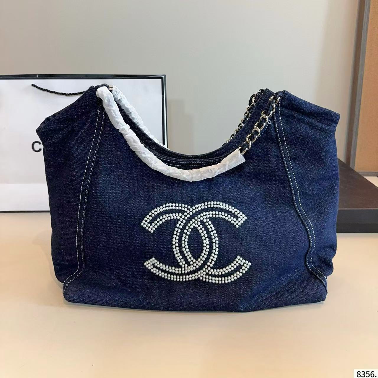 CHANE1 ダブルCパールデニムショッピングバッグ【 50％割引+送料無料】