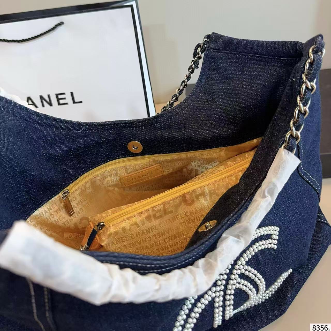 CHANE1 ダブルCパールデニムショッピングバッグ【 50％割引+送料無料】