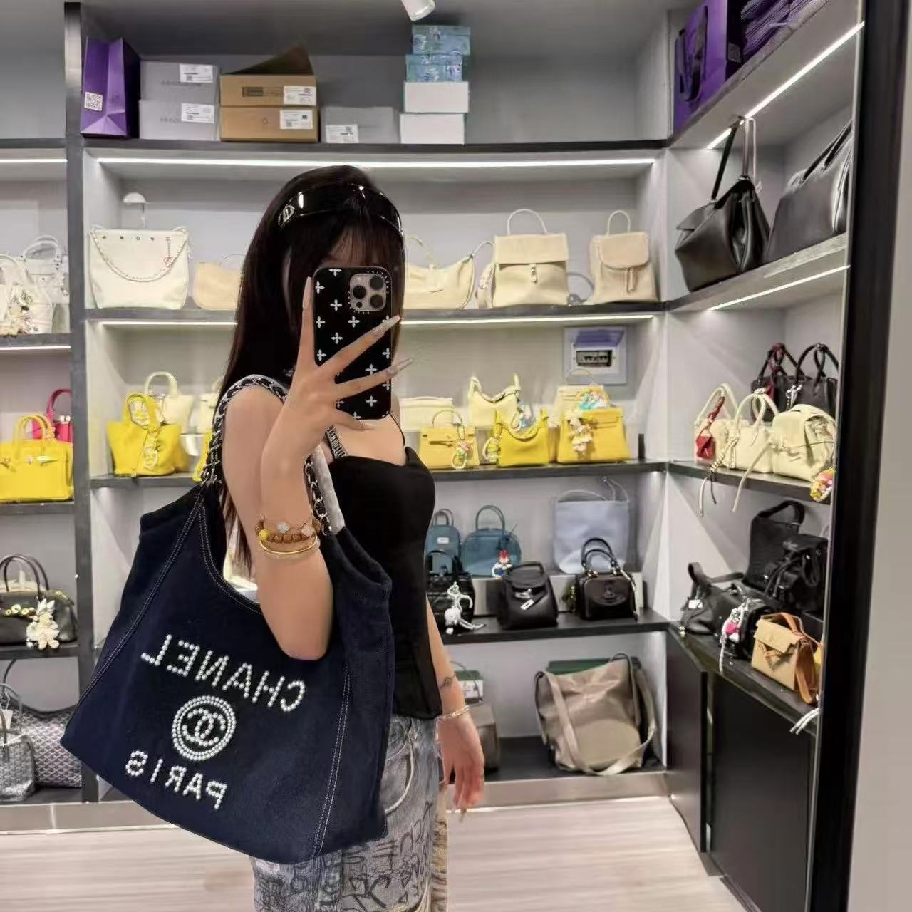 CHANE1 ダブルC デニム ショッピングバッグ【 50％割引+送料無料】