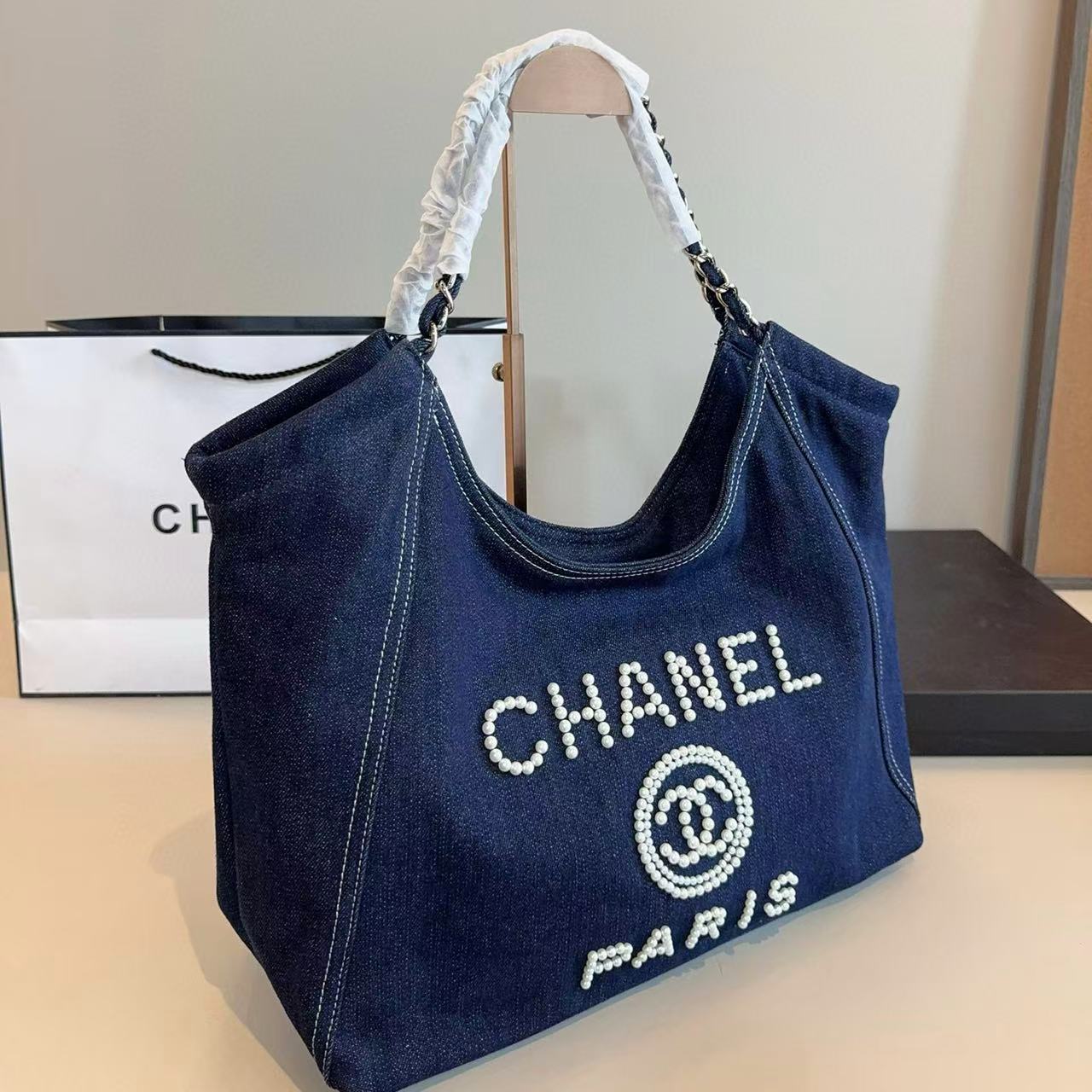 CHANE1 ダブルC デニム ショッピングバッグ【 50％割引+送料無料】