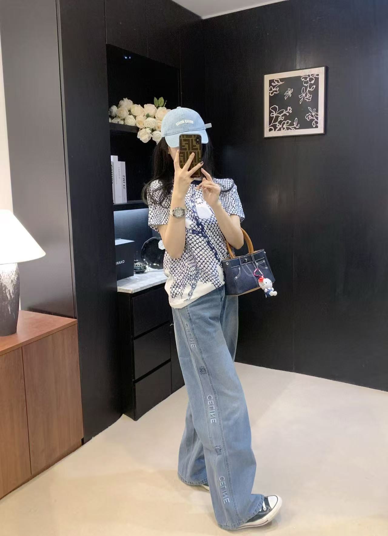 CEL1NE シンプルレターデニムストレートパンツ【50％割引+送料無料】