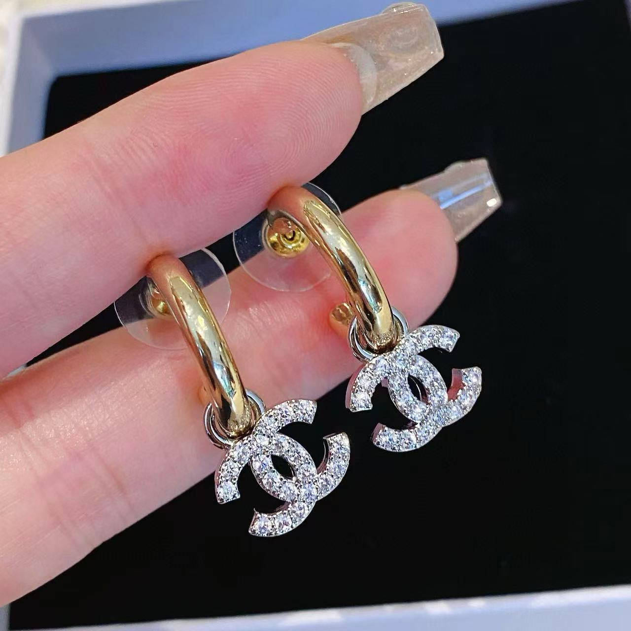 CHANE1 ダブルC ダイヤモンドイヤリング【 50％割引+送料無料】