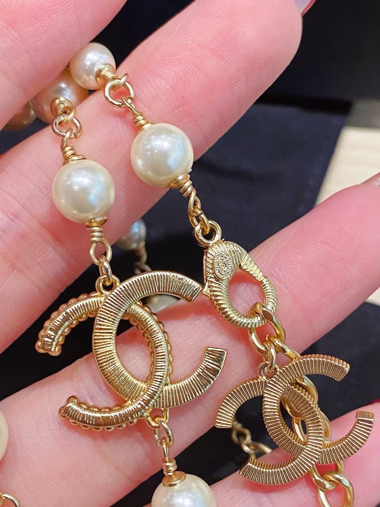 CHANE1 ダブルC ゴールドボールパール セーターネックレス【 50％割引+送料無料】