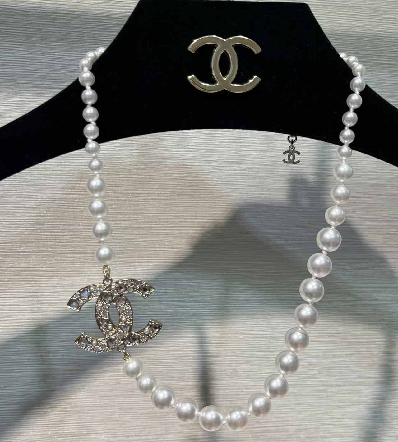 CHANE1 ダブルCパールネックレス【50％割引+送料無料】