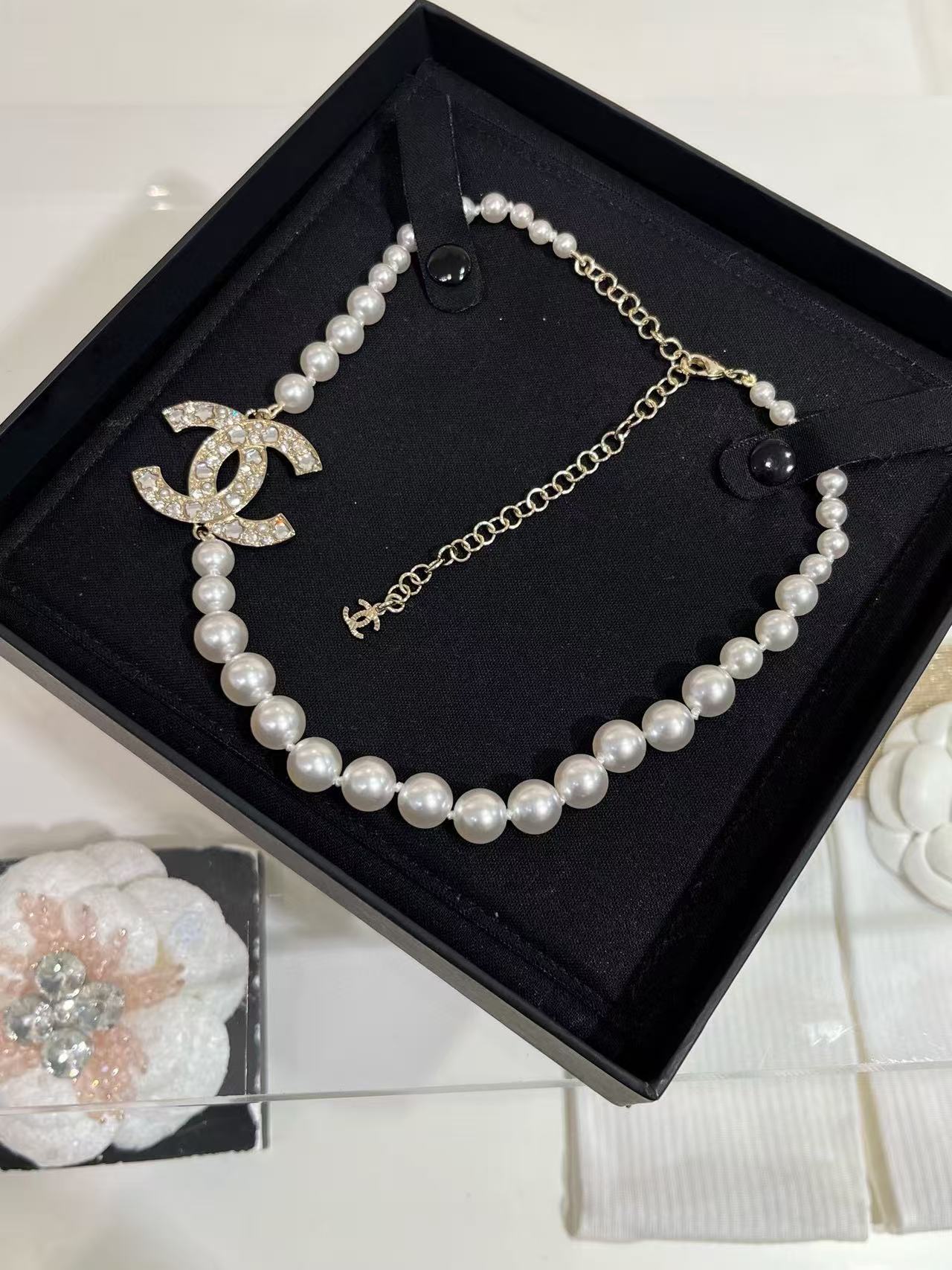 CHANE1 ダブルCパールネックレス【50％割引+送料無料】