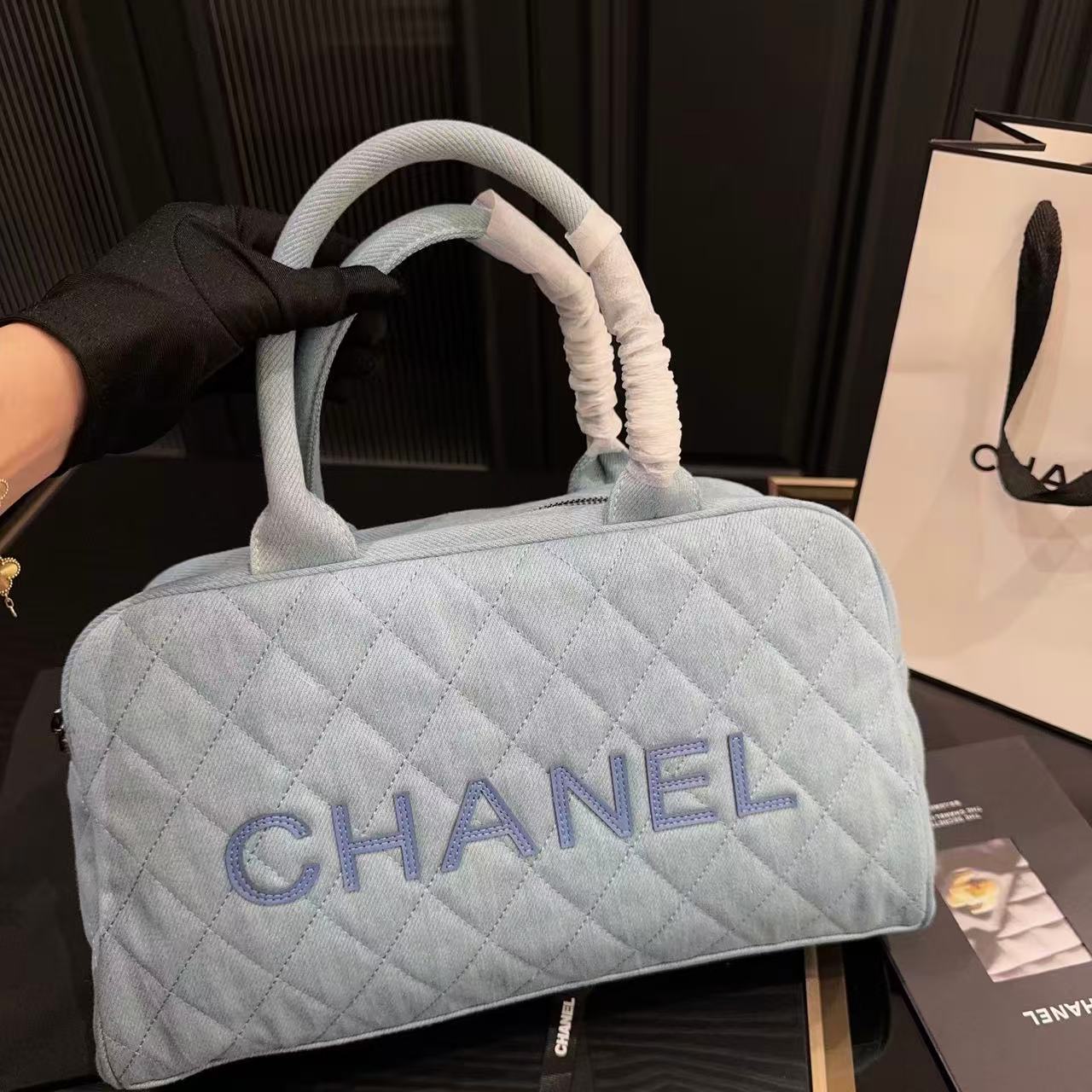 CHANE1 デニム ボウリングバッグ【 50％割引+送料無料】