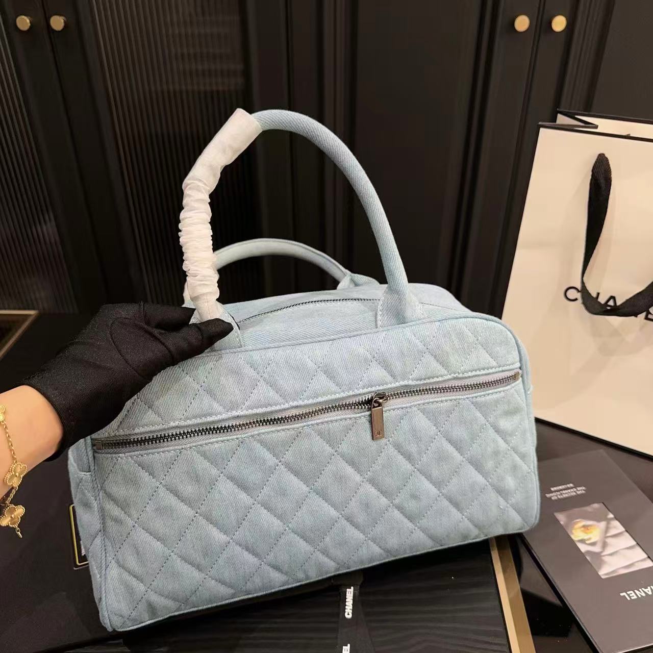 CHANE1 デニム ボウリングバッグ【 50％割引+送料無料】