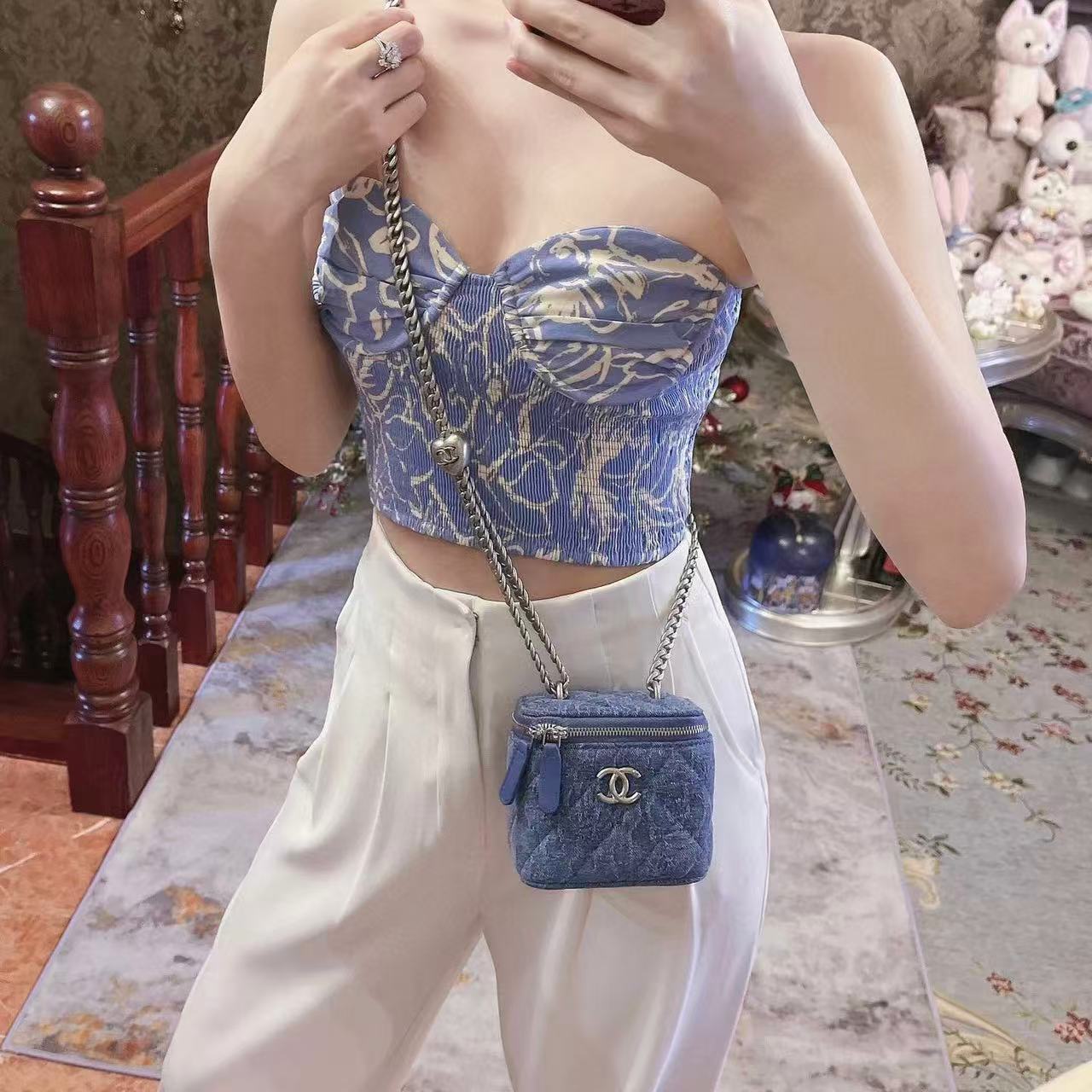 CHANE1 カメリアデニムチェーンバッグ【 50％割引+送料無料】