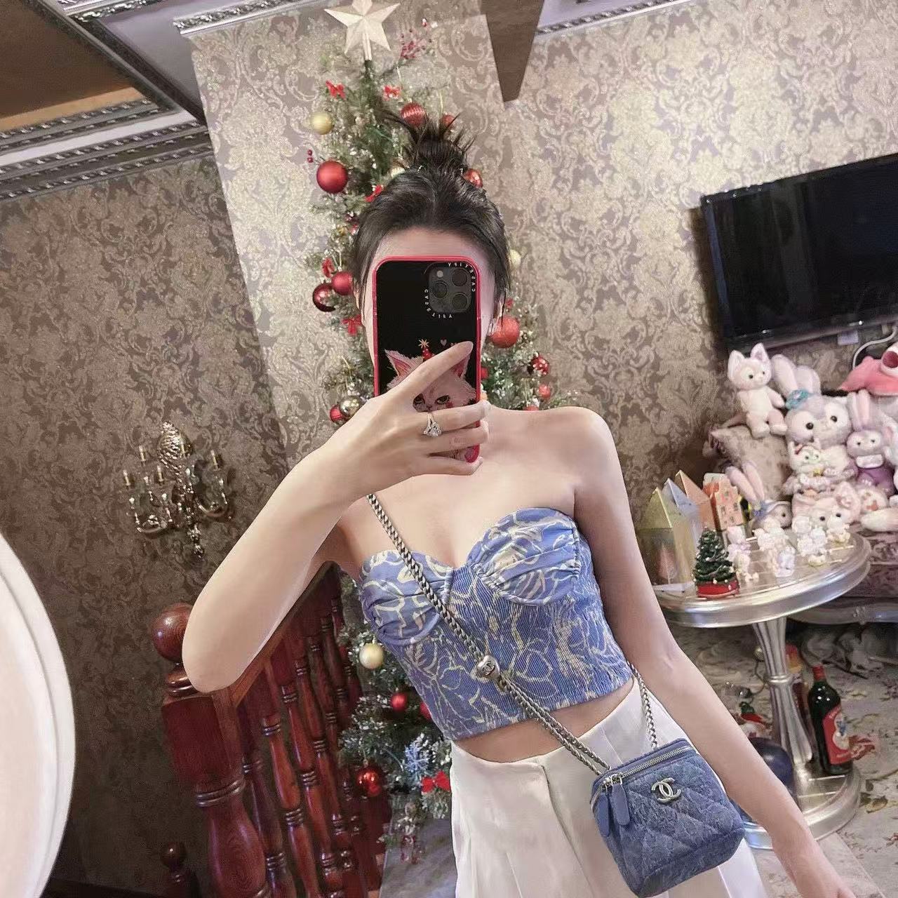 CHANE1 カメリアデニムチェーンバッグ【 50％割引+送料無料】