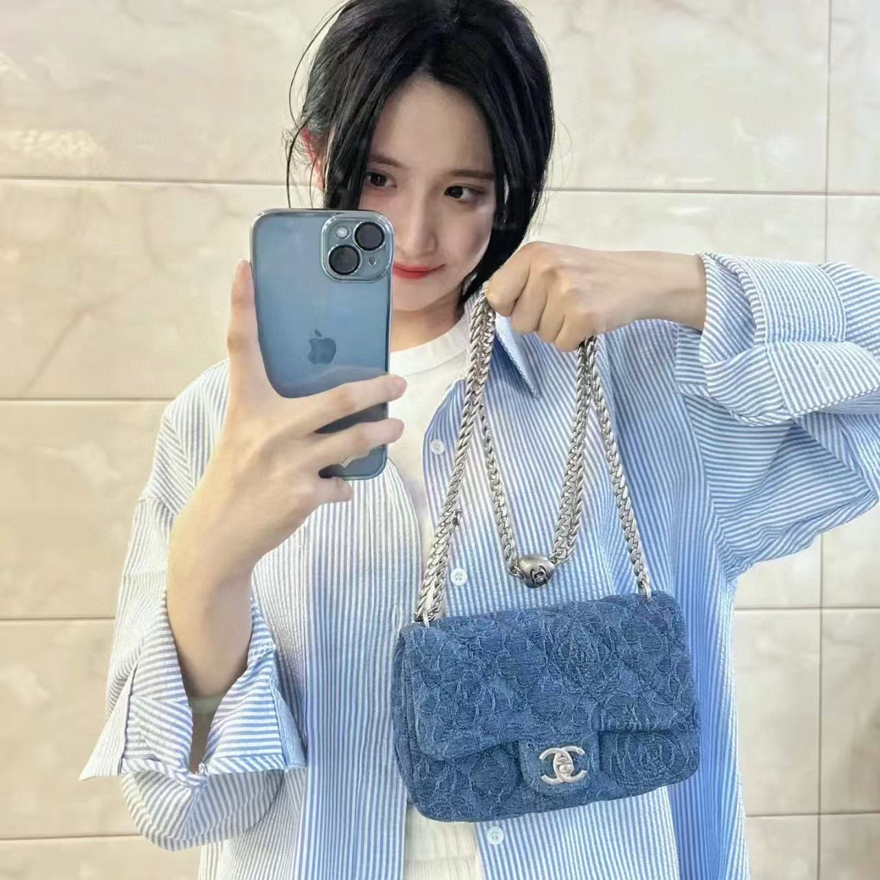 CHANE1 カメリアデニムチェーンバッグ【 50％割引+送料無料】