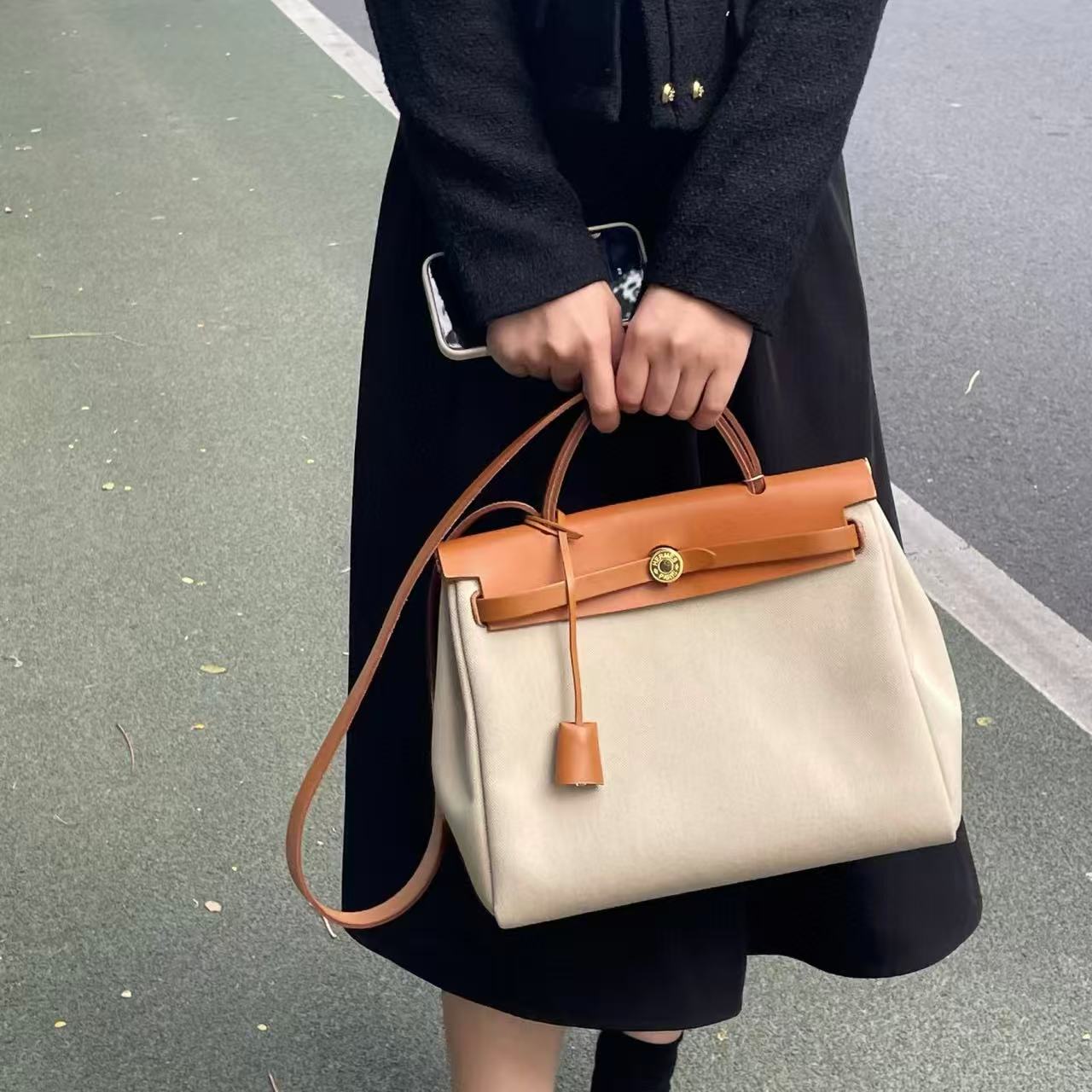 HERME5 カラーブロック キャンバス ショッピングバッグ【 50％割引+送料無料】