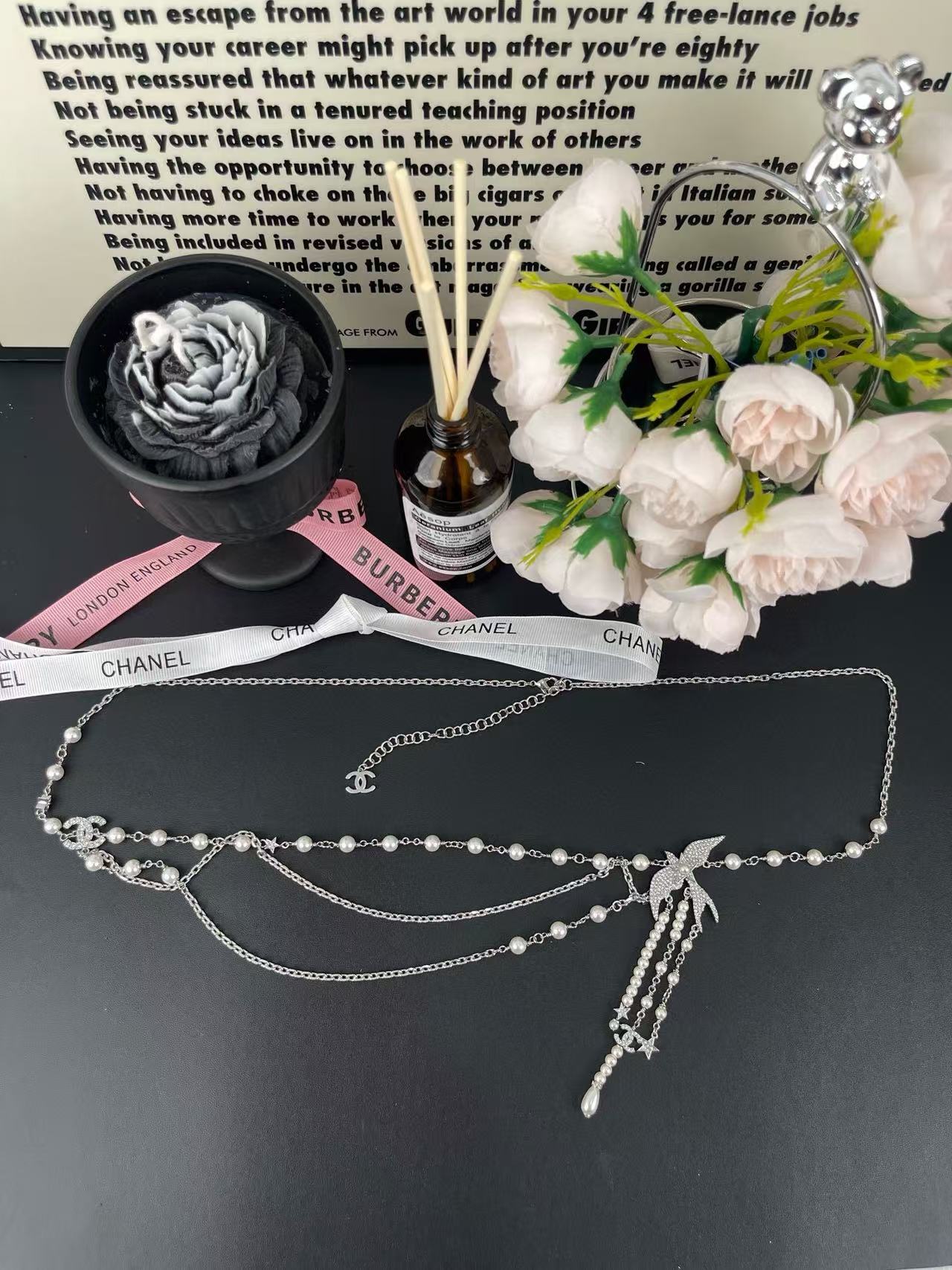 CHANE1 フルダイヤモンド バードパール タッセル ウエストネックレス【50％割引+送料無料】